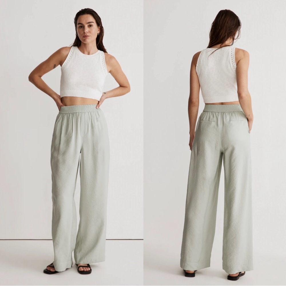 Madewell The Carley Wide-Leg Pant in Softdrape, Sage Green, Size Petite XS/S